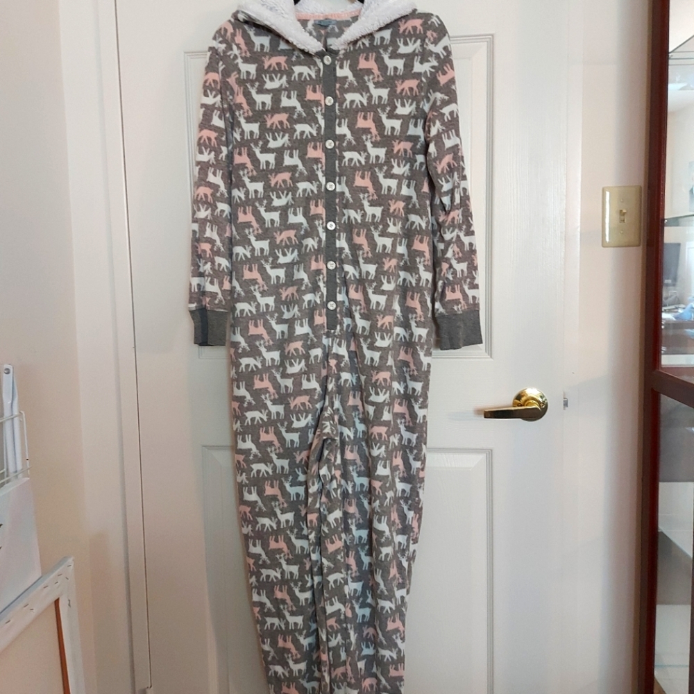 Reindeer Pajama Romper with Fuzzy Hood in Medium